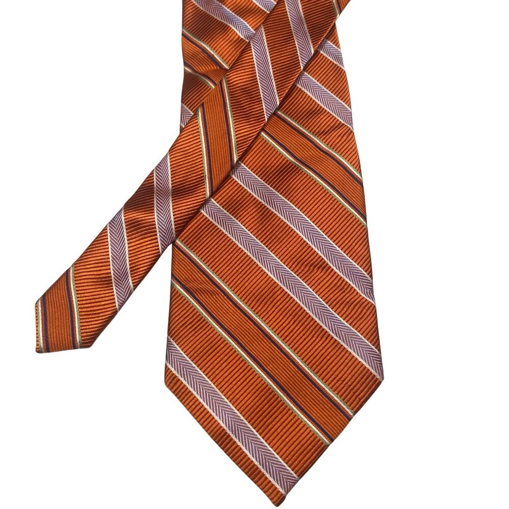 Stafford Neck Tie Men's One Size Orange Purple Stripes 100% Silk Classic Formal